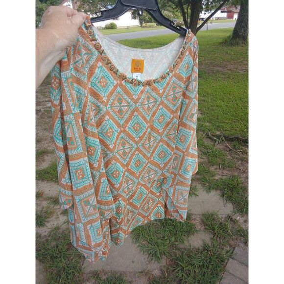 2X Sleeveless Top w Attachen 3/4 Sheer Poncho Ruby Rd Metal Beaded Neckline - Picture 1 of 7